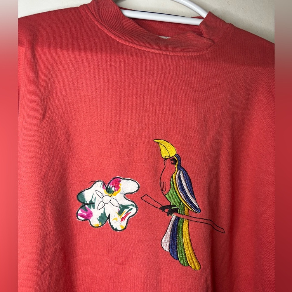 Red Toucan Bird Embroidered Sweatshirt - Picture 2 of 8